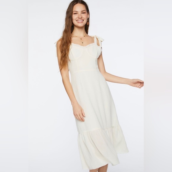 Forever 21 Sweetheart Tie-Strap Midi Dress Cream, Medium - Picture 1 of 12